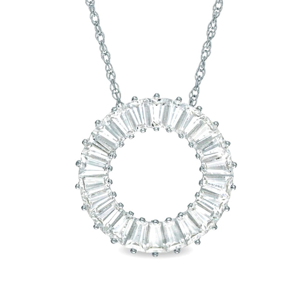 ZALES Baguette White Lab-Created Sapphire Circle Pendant in Sterling Silver